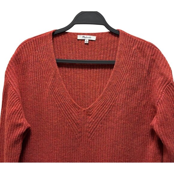 Madewell Woodside Pullover Sweater Ribbed Knit V-Neck Size M Wool Blend Hthr Rus - Picture 6 of 9